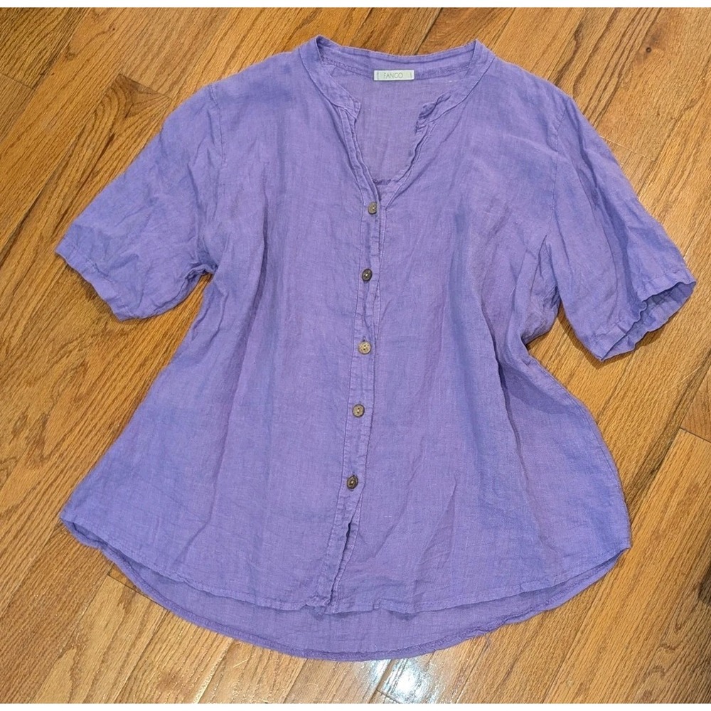 Coastal Quiet Luxury 100% Linen Purple Shirt Made Italy Fanco